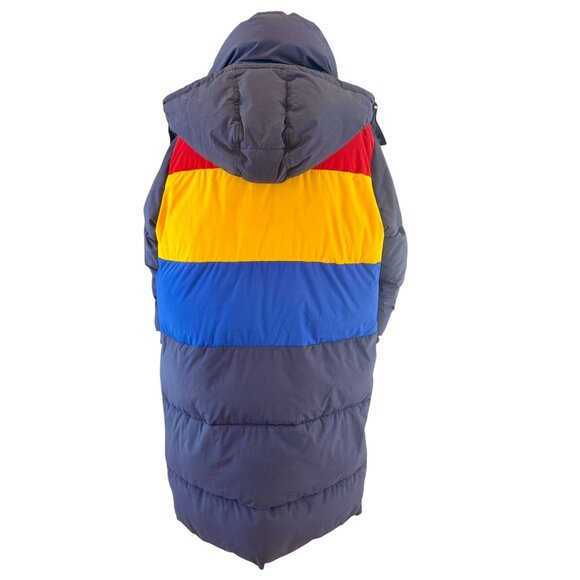 Tommy Jeans Colorblock Long Puffer Coat Red Yellow Blue Navy Size M - Picture 4 of 13